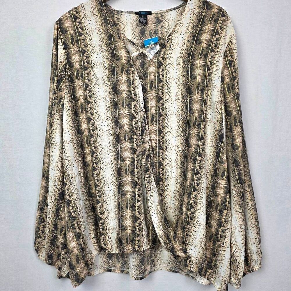 Rue+ 3X Snake Print Faux Wrap Blouse Plus Size NWT